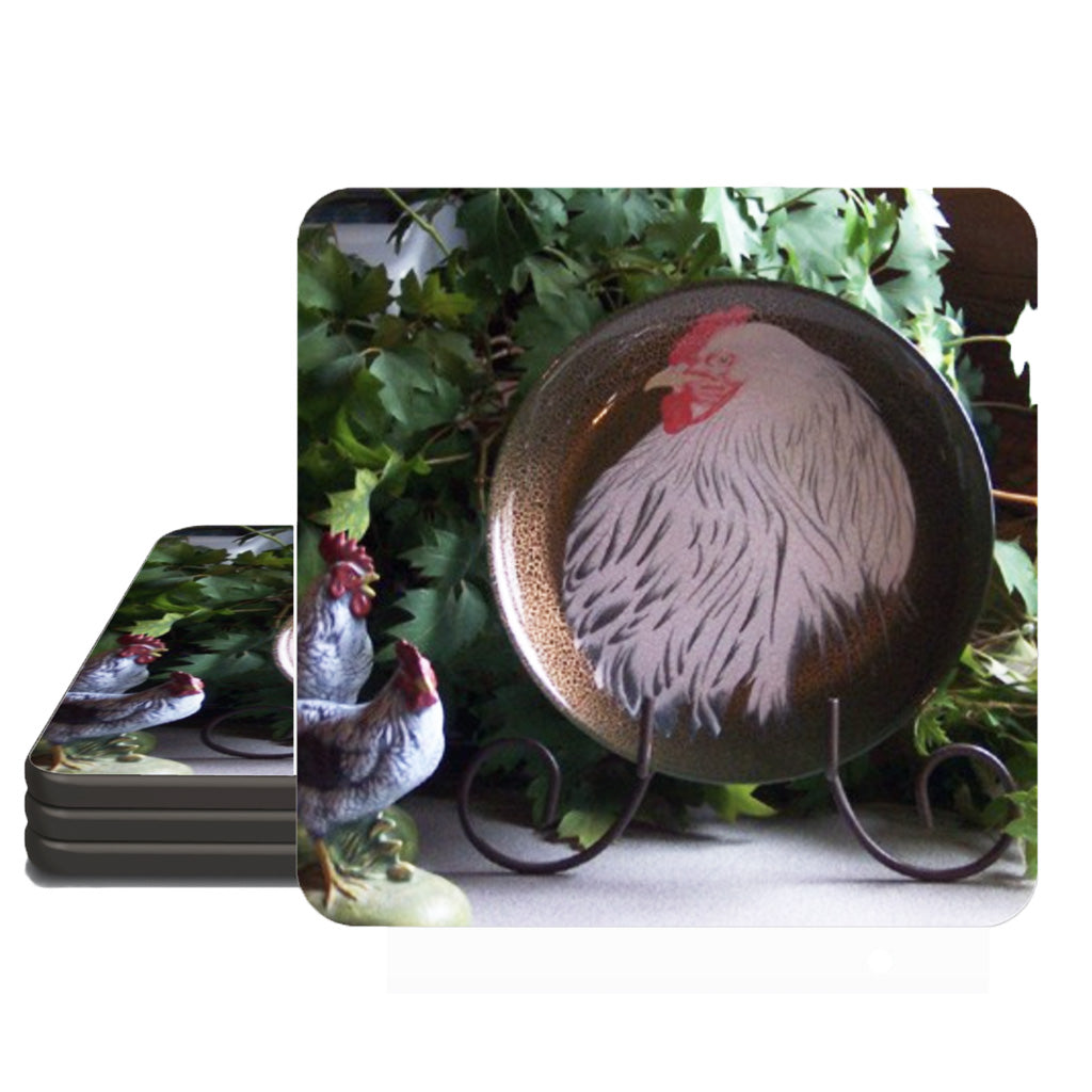White Chicken Coaster Set