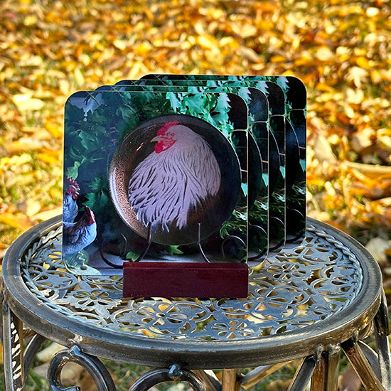 White Chicken Coaster Set
