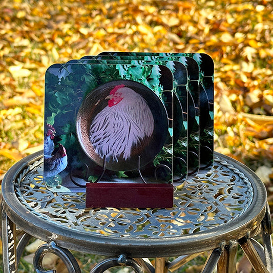 White Chicken Coaster Set