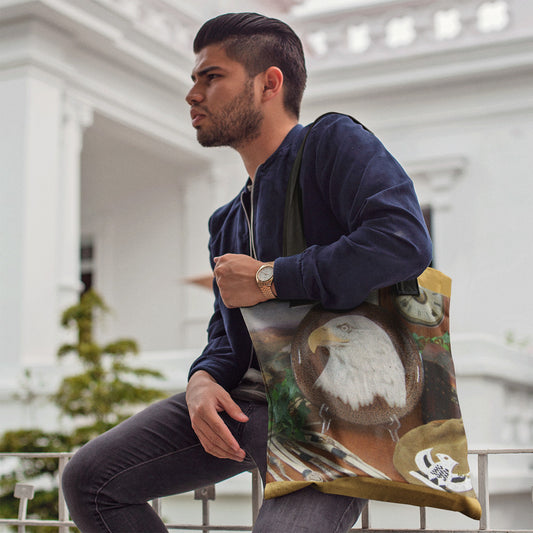 Bald Eagle Designer Tote Bag with Tan Suede "look"