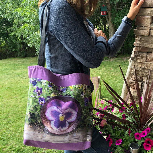 Purple Pansy Designer Tote Bag