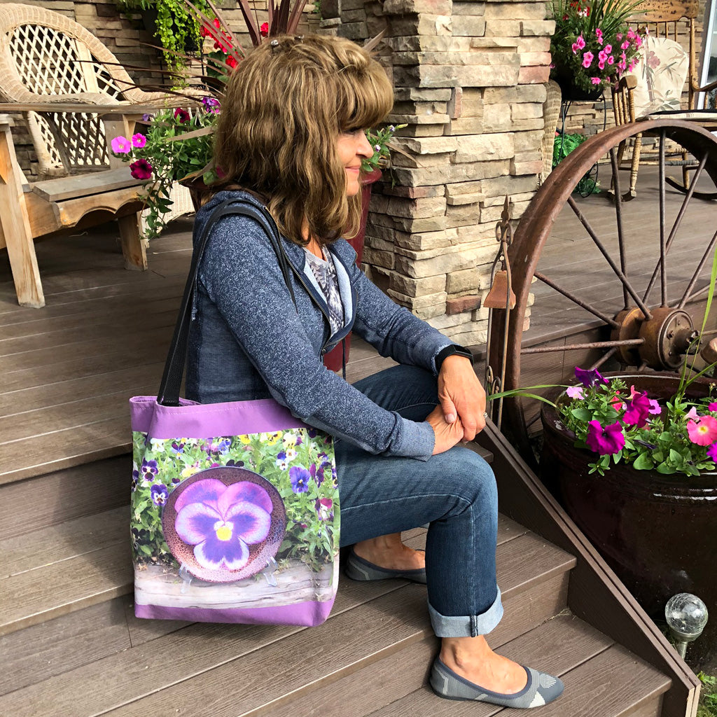 Purple Pansy Designer Tote Bag